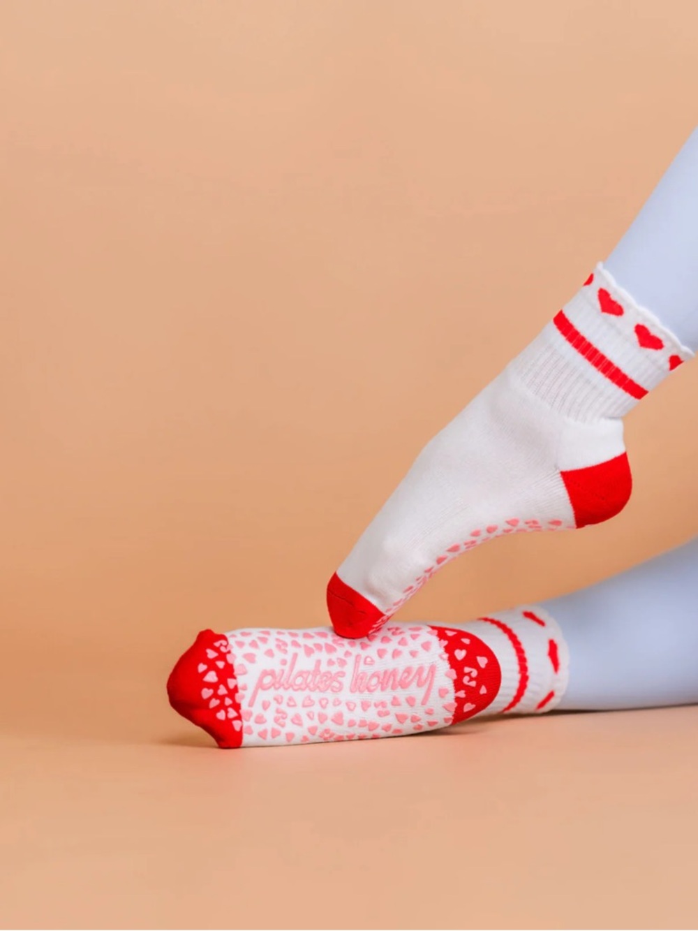 Pilates Honey Sweetheart High Ankle Grip Socks with hearts